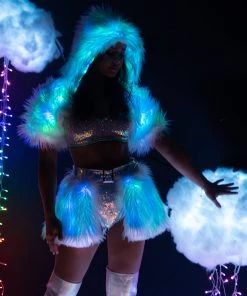 J. Valentine New Blue/Green LED White Fur Belted Skirt