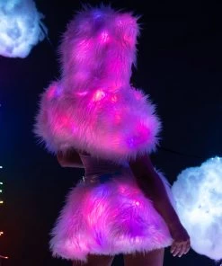 J. Valentine Confetti LED White Fur Belted Skirt New