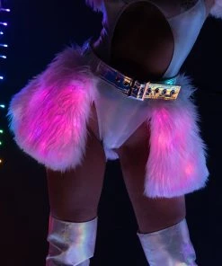 J. Valentine Confetti LED White Fur Belted Skirt New