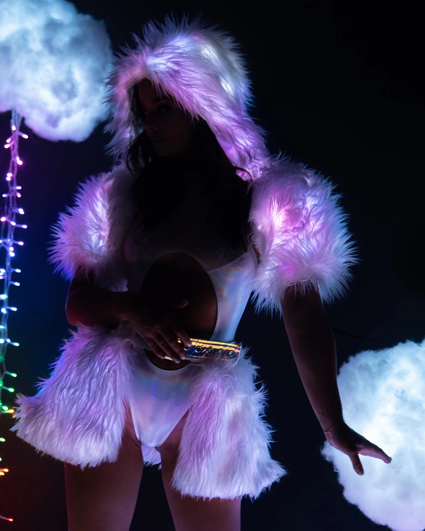 J. Valentine New White/Pink LED White Fur Belted Skirt 5 J. Valentine New White/Pink LED White Fur Belted Skirt