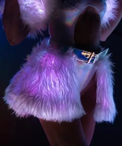 J. Valentine New White/Pink LED White Fur Belted Skirt