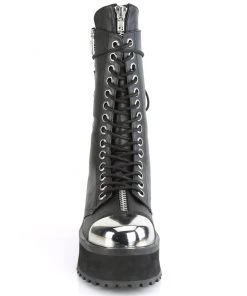 Pleasers Mens Demonia Black Lace-Up Mid Calf Boot With Chrome Toe