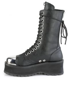 Pleasers Mens Demonia Black Lace-Up Mid Calf Boot With Chrome Toe