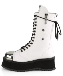 Pleasers Mens Demonia White Lace-Up Mid Calf Boot With Chrome Toe