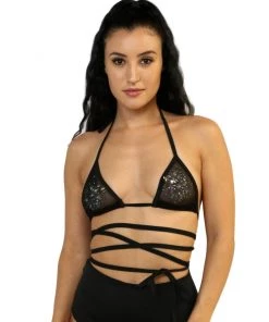 Shark Womens Black Sheer Bikini Wrap Top
