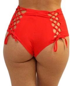 Shark Red Lace Back High Waist Bottoms