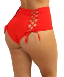 Shark Red Lace Back High Waist Bottoms
