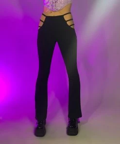 DISCONTINUED Maddy Strapped Cutout Black Bootcut Bottoms