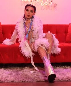 Be Wicked Lady Love Sheer Short Robe With Boa Feather Trim