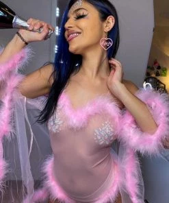 Roma Baby Pink Sheer Marabou Teddy Womens