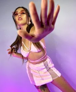 OhYes Fashion New Pet Me Fuzzy Mesh Stripe Mini Skirt