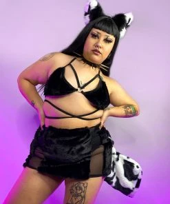 OhYes Fashion New Pet Me Fuzzy Mesh Stripe Mini Skirt