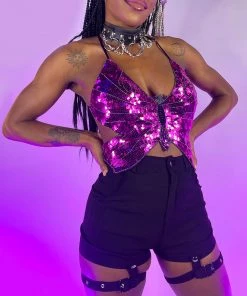 Western Fashion Butterfly Kween Sequin Top New