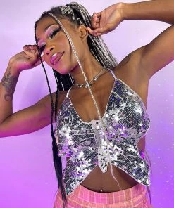 Western Fashion Butterfly Kween Sequin Top New