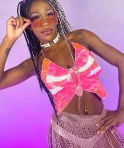 Western Fashion Butterfly Kween Sequin Top New