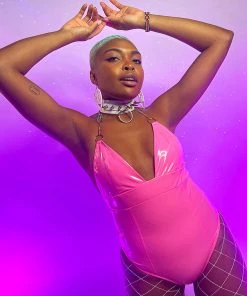 OhYes Fashion Neon Pink Urban Nights Vinyl And Chain Bodysuit
