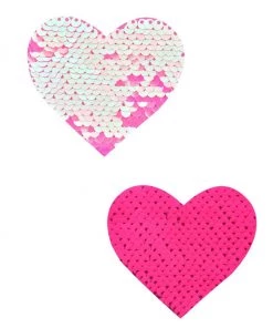 Neva Nude Aurora Light Pink & Pink Reversible Sequin Heart Pasties Accessories