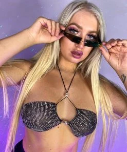 Hengda Pearl Bliss Rhinestone Bandeau Top Rave Tops