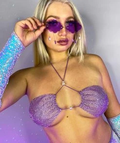 Hengda Pearl Bliss Rhinestone Bandeau Top Rave Tops