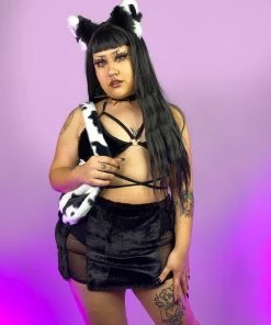 OhYes Fashion New Pet Me Fuzzy Mesh Stripe Mini Skirt