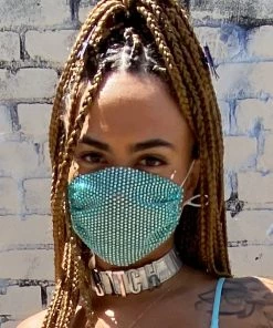 Neva Nude Teal Illuzion Mesh Jewel Face Mask