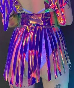 Daisy's Corsets Dark Holo Iridescent Fringe Skirt New