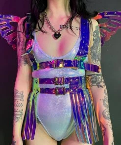 Daisy's Corsets Dark Holo Iridescent Fringe Skirt New