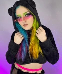 OhYes Fashion Cuddle Puddle Fuzzy Crop Hoodie