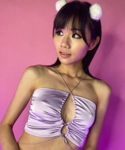 AE Upside Down String Scrunch Crop Top Womens