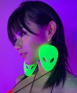 AE Not Alone Alien Head Neon Blacklight PVC Earrings New