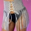 Hengda Fringe Sparkles Rhinestone Front Wrap Skirt