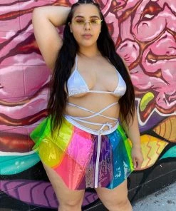 J. Valentine Womens Beach Ball Rainbow Vinyl Pinwheel PVC Skirt