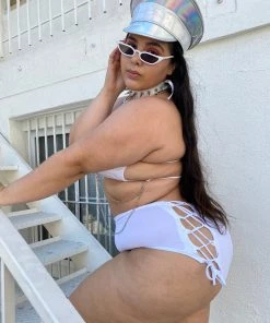 Shark White Lace Back High Waist Bottoms Womens