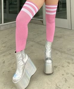 Music Legs Striped Athletic Thigh High Socks Accessories
