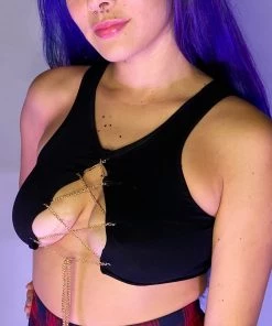 AE Womens Black Peekaboo Chain Tank Top