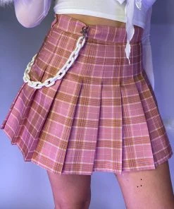 AE Pink Plaid Pleated Skirt