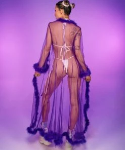 Be Wicked So Xxtra Xxtra Feather Trim Sheer Robe