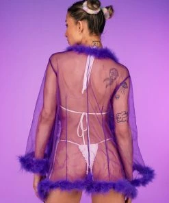 Be Wicked New So Xxtra Feather Trim Sheer Robe