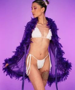 Be Wicked Lady Love Sheer Short Robe With Boa Feather Trim