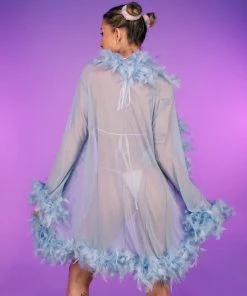 Be Wicked Lady Love Sheer Short Robe With Boa Feather Trim