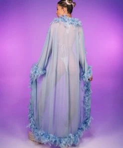 Be Wicked New Lux Doll Sheer Long Robe With Boa Feather Trim