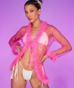 Be Wicked New So Xxtra Feather Trim Sheer Robe