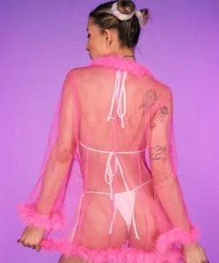 Be Wicked New So Xxtra Feather Trim Sheer Robe