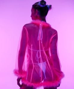 Be Wicked New So Xxtra Feather Trim Sheer Robe