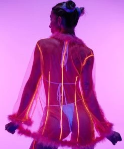 Be Wicked New So Xxtra Feather Trim Sheer Robe