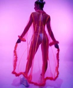 Be Wicked So Xxtra Xxtra Feather Trim Sheer Robe