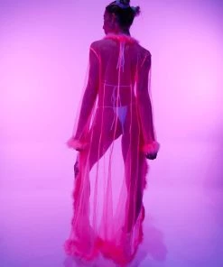Be Wicked So Xxtra Xxtra Feather Trim Sheer Robe