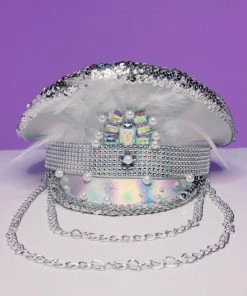 KBW New Pearl & Chain Silver Captain Hat 7 KBW New Pearl & Chain Silver Captain Hat