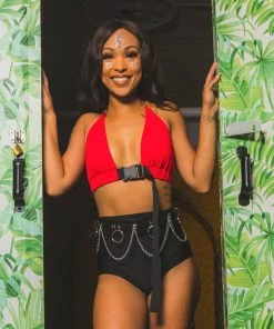 Shark Red Click It Or Ticket Buckle Top Womens