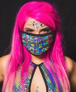 Elizabeth Womens Holographic Silver Galactic Prism Face Mask